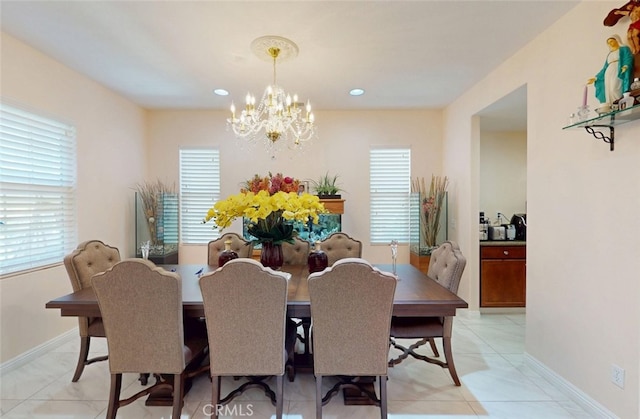25664 Red Hawk Rd, Corona, CA 92883 - dining area featuring a chandelier, healthy amount of natural light, baseboards, and recessed lighting