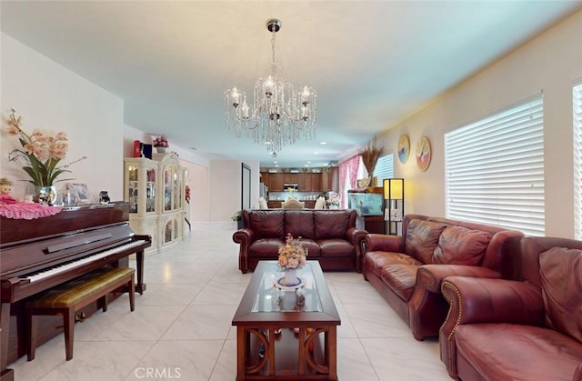 25664 Red Hawk Rd, Corona, CA 92883 - living room featuring a chandelier and light tile patterned flooring