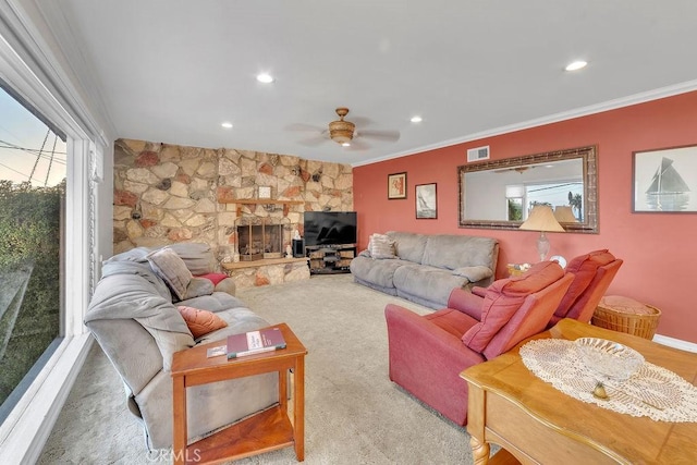 900 W 37th St, San Pedro, CA 90731 - living area featuring a ceiling fan, recessed lighting, and ornamental molding