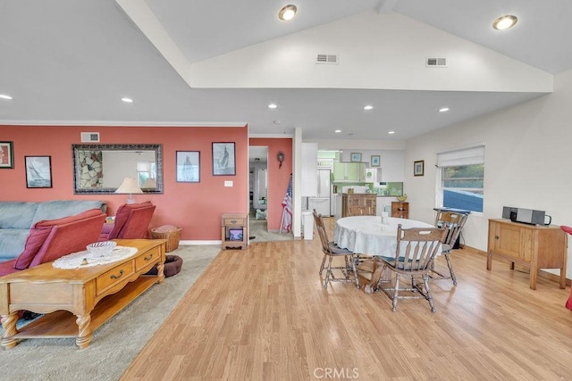 900 W 37th St, San Pedro, CA 90731 - dining area featuring light wood finished floors, recessed lighting, vaulted ceiling, and baseboards