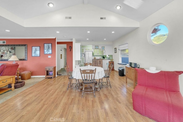 900 W 37th St, San Pedro, CA 90731 - dining space featuring light wood finished floors, lofted ceiling, recessed lighting, and baseboards