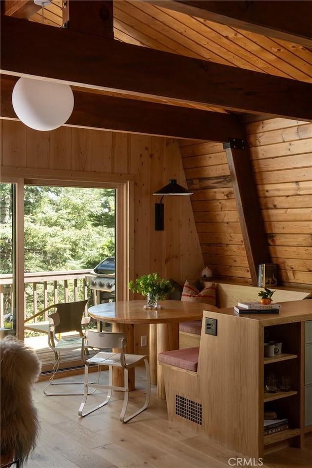 26486 Forest Ln, Twin Peaks, CA 92391 - dining area featuring wooden walls and light wood-type flooring