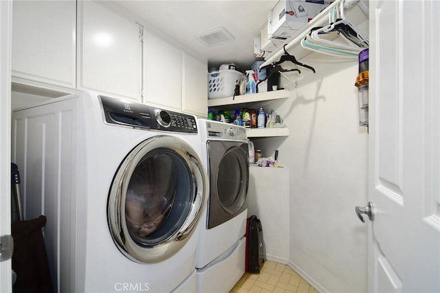 20950 Oxnard St Unit 11, Woodland Hills, CA 91367 - washroom with cabinet space, separate washer and dryer, and baseboards