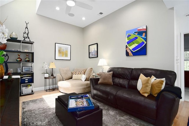 20950 Oxnard St Unit 11, Woodland Hills, CA 91367 - living room with wood finished floors, ceiling fan, recessed lighting, and baseboards