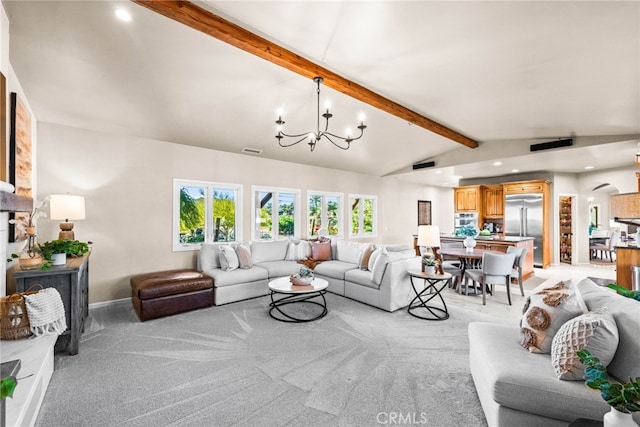 39190 Corte Venture, Temecula, CA 92592 - living area with a chandelier, light colored carpet, and recessed lighting