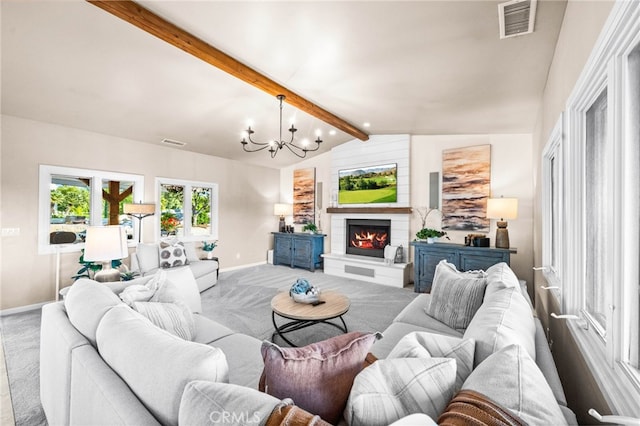 39190 Corte Venture, Temecula, CA 92592 - living area with baseboards, carpet floors, a chandelier, and a lit fireplace