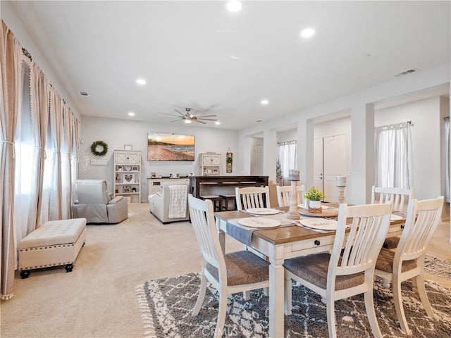 17028 Ta Ki Pi Rd, Apple Valley, CA 92307 - dining room featuring recessed lighting, ceiling fan, and light carpet