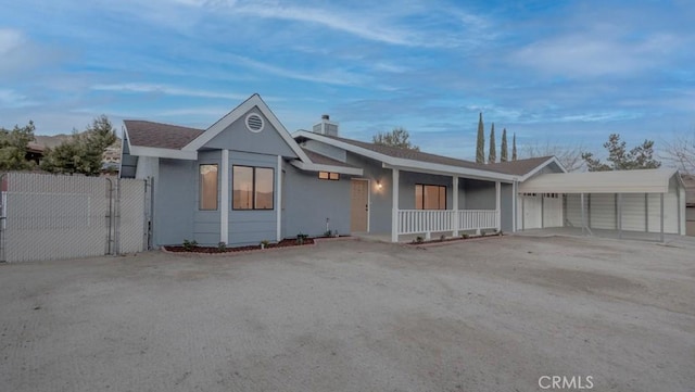 57440 Airway Ct, Yucca Valley, CA 92284 - ranch-style house with a porch and a chimney