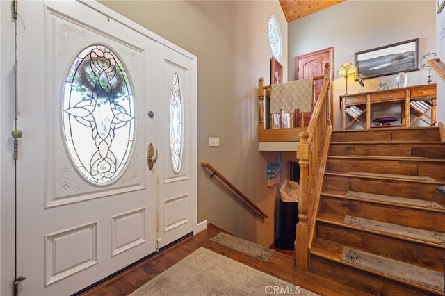 1760 Stuart St, Cambria, CA 93428 - entrance foyer featuring dark wood-style floors and stairway