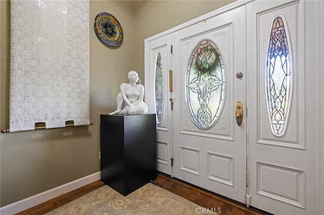 1760 Stuart St, Cambria, CA 93428 - foyer featuring baseboards and dark wood-style flooring