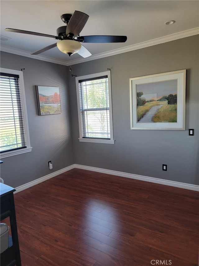 3052 Clapper St, Perris, CA 92571 - spare room with wood finished floors, plenty of natural light, baseboards, a ceiling fan, and crown molding