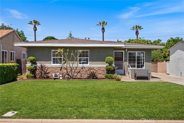 4033 N N Lang Ave, Covina, CA 91722 - ranch-style home featuring stucco siding, a front yard, and stone siding