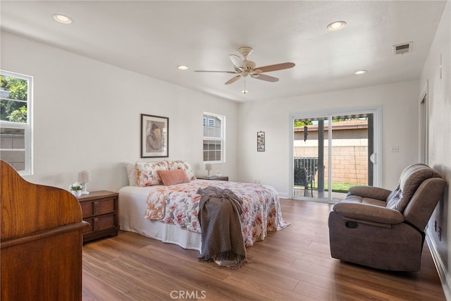 4033 N N Lang Ave, Covina, CA 91722 - bedroom featuring access to exterior, multiple windows, wood finished floors, recessed lighting, and ceiling fan