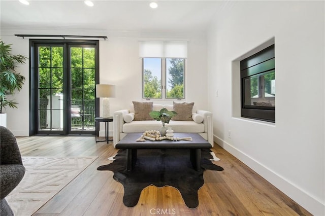 4322 Alcove Ave, Studio City, CA 91604 - living area featuring recessed lighting, wood finished floors, and baseboards