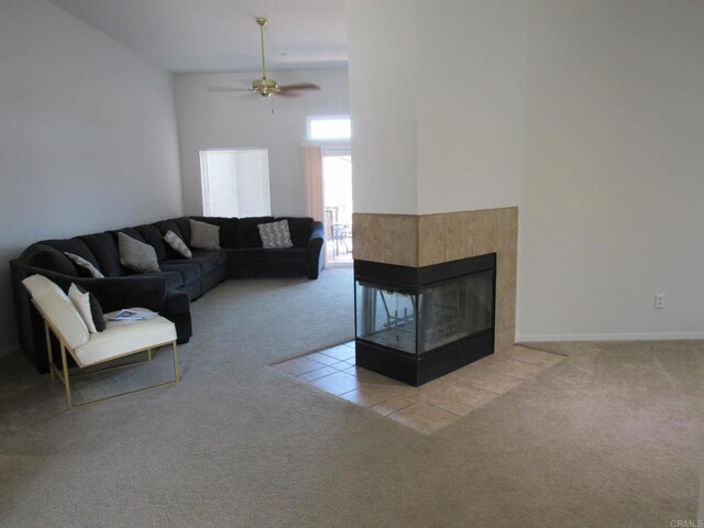 1362 Buckwheat Trl, Campo, CA 91906 - living area featuring carpet, ceiling fan, baseboards, and a fireplace
