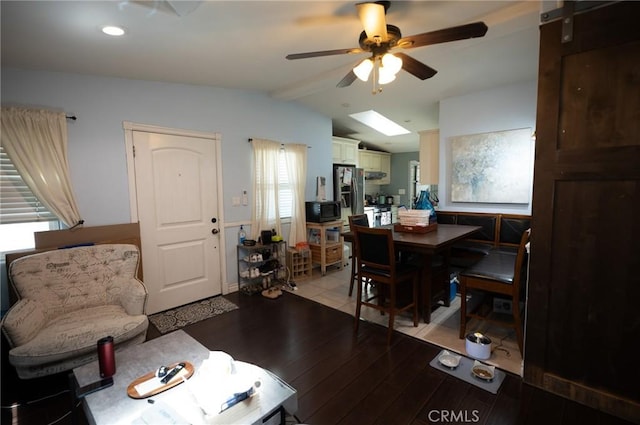 161 N Cota St, Corona, CA 92882 - living area with ceiling fan, light wood finished floors, healthy amount of natural light, and recessed lighting