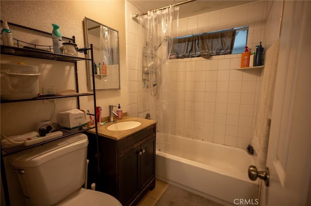 161 N Cota St, Corona, CA 92882 - bathroom with toilet, shower / bath combo with shower curtain, vanity, and tile patterned flooring