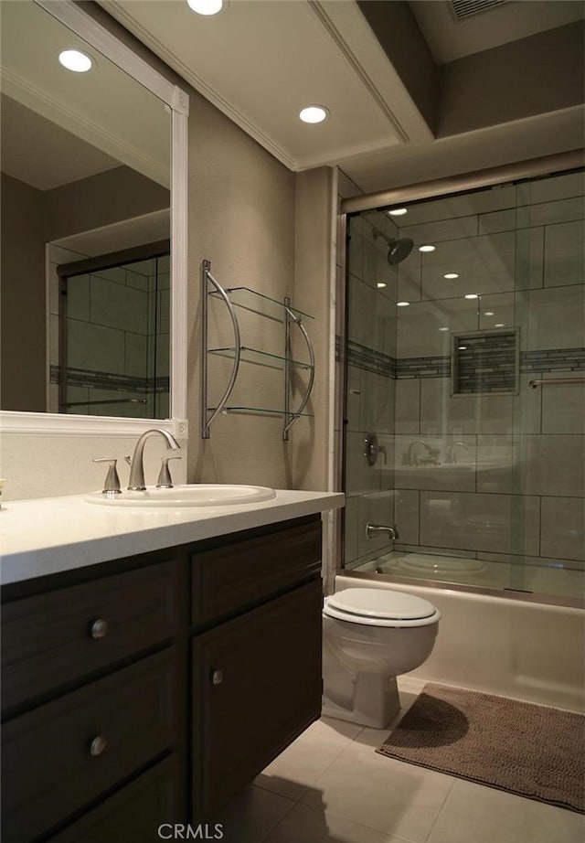 27971 Via Moreno, Laguna Niguel, CA 92677 - full bath featuring vanity, toilet, combined bath / shower with glass door, tile patterned floors, and recessed lighting