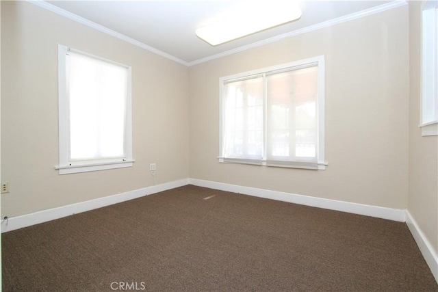 3641 Adams St, Riverside, CA 92504 - spare room with ornamental molding, dark carpet, and baseboards