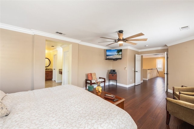 4127 Forest Highlands Cir, Corona, CA 92883 - bedroom featuring hardwood / wood-style floors, ornamental molding, baseboards, and a ceiling fan