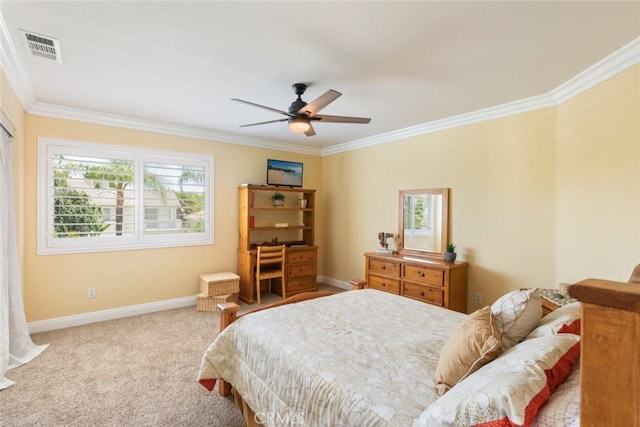 4127 Forest Highlands Cir, Corona, CA 92883 - bedroom with crown molding, baseboards, carpet flooring, and ceiling fan