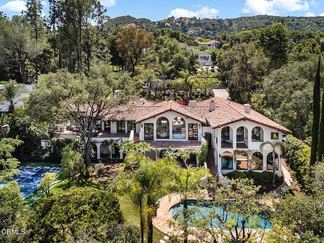 4144 Chevy Chase Dr, La Canada Flintridge, CA 91011 - view from above of property featuring mountains and a pool