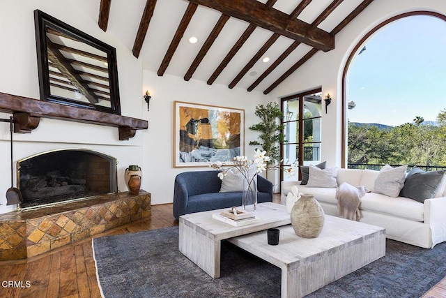 4144 Chevy Chase Dr, La Canada Flintridge, CA 91011 - living room with recessed lighting, wood-type flooring, and a fireplace with raised hearth
