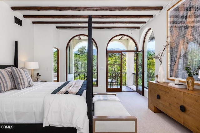 4144 Chevy Chase Dr, La Canada Flintridge, CA 91011 - bedroom featuring access to exterior, beamed ceiling, and carpet flooring