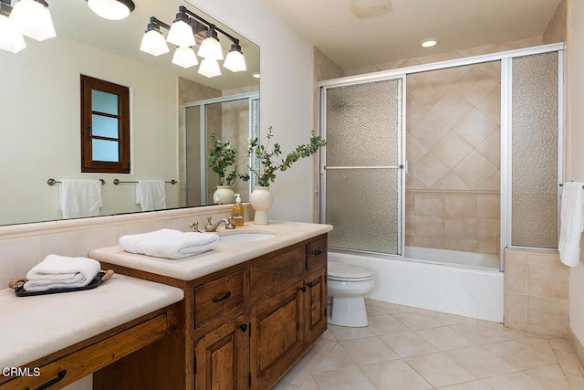 4144 Chevy Chase Dr, La Canada Flintridge, CA 91011 - bathroom featuring vanity, tile patterned floors, toilet, shower / bath combination with glass door, and recessed lighting