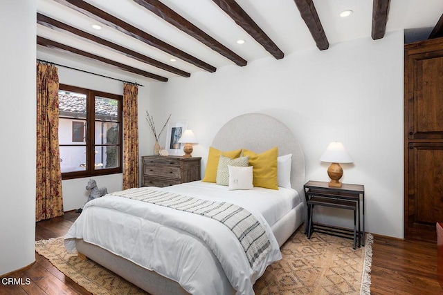 4144 Chevy Chase Dr, La Canada Flintridge, CA 91011 - bedroom featuring beam ceiling, wood finished floors, and recessed lighting