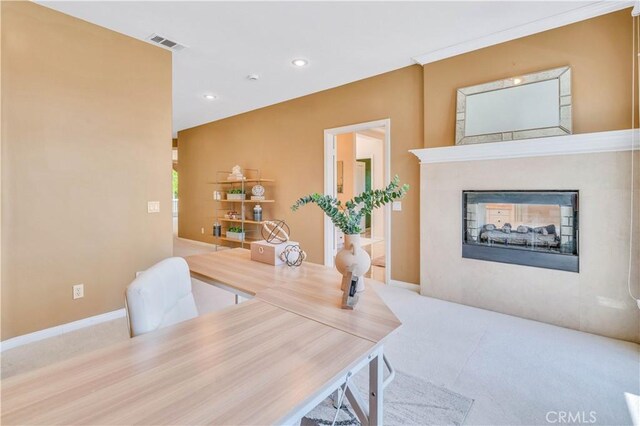 48 Via Porto Grande, Rancho Palos Verdes, CA 90275 - carpeted home office with a multi sided fireplace and recessed lighting