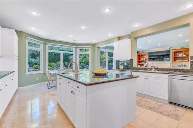 48 Via Porto Grande, Rancho Palos Verdes, CA 90275 - kitchen with dishwasher, a sink, recessed lighting, white cabinetry, and a center island with sink