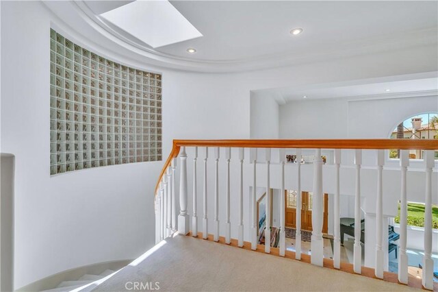 48 Via Porto Grande, Rancho Palos Verdes, CA 90275 - stairs with recessed lighting, a skylight, and carpet floors