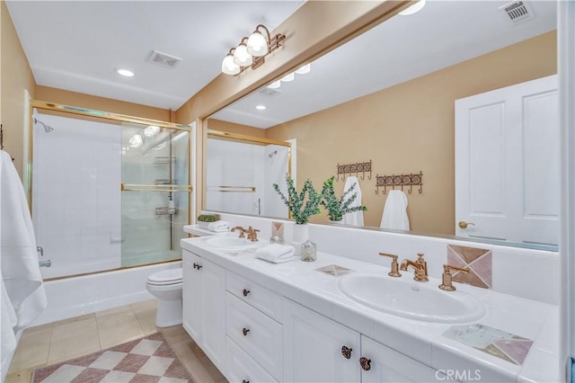 48 Via Porto Grande, Rancho Palos Verdes, CA 90275 - full bathroom with double vanity, combined bath / shower with glass door, toilet, and recessed lighting