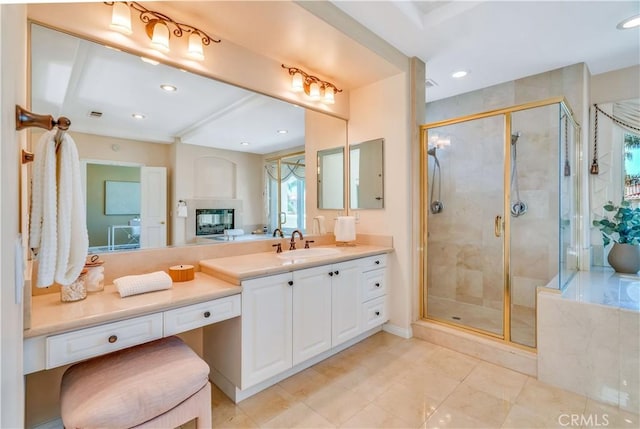 48 Via Porto Grande, Rancho Palos Verdes, CA 90275 - bathroom featuring vanity, a stall shower, a bath, recessed lighting, and tile patterned floors