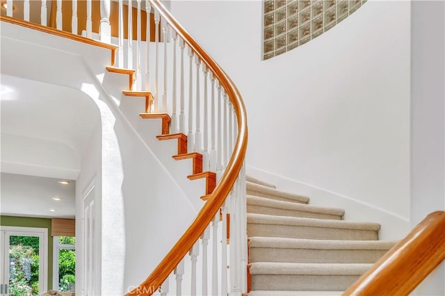 48 Via Porto Grande, Rancho Palos Verdes, CA 90275 - staircase featuring a towering ceiling and recessed lighting