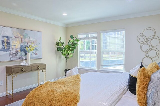 251 W Le Roy Ave, Arcadia, CA 91007 - bedroom featuring wood finished floors, ornamental molding, baseboards, and recessed lighting