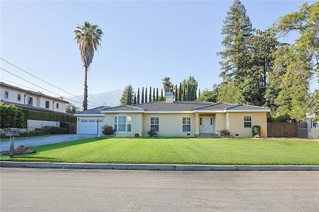 251 W Le Roy Ave, Arcadia, CA 91007 - ranch-style house with stucco siding, a garage, concrete driveway, and a chimney