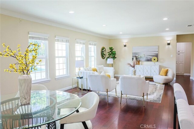 251 W Le Roy Ave, Arcadia, CA 91007 - living room with crown molding, wood finished floors, baseboards, and recessed lighting