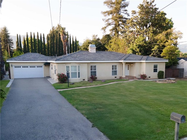 251 W Le Roy Ave, Arcadia, CA 91007 - ranch-style house featuring an attached garage, stucco siding, driveway, and a chimney