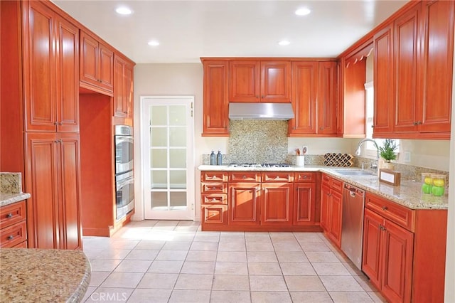 251 W Le Roy Ave, Arcadia, CA 91007 - kitchen featuring stainless steel appliances, under cabinet range hood, a sink, tasteful backsplash, and recessed lighting