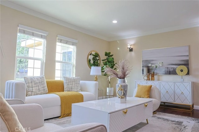 251 W Le Roy Ave, Arcadia, CA 91007 - living room featuring ornamental molding, wood finished floors, and recessed lighting