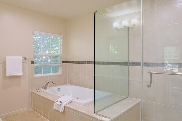251 W Le Roy Ave, Arcadia, CA 91007 - bathroom featuring a garden tub, tiled shower, and tile patterned flooring