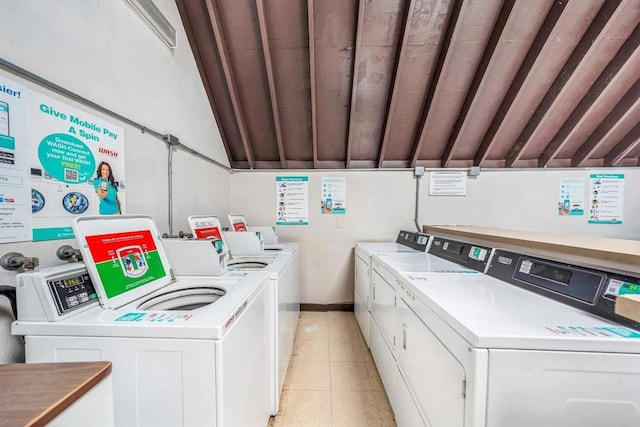 7930 Mission Center Ct Unit F, San Diego, CA 92108 - community laundry room with washing machine and clothes dryer, light tile patterned flooring, and baseboards