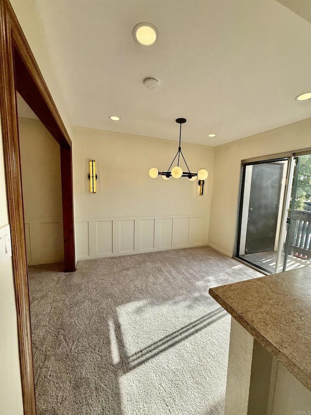 7930 Mission Center Ct Unit F, San Diego, CA 92108 - unfurnished dining area with carpet, a chandelier, and recessed lighting