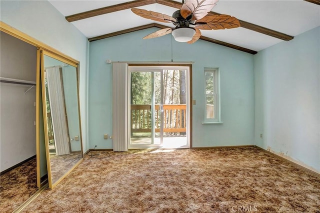 33079 Ridge Rd, Arrowbear, CA 92382 - unfurnished bedroom with access to exterior, carpet, ceiling fan, and a closet