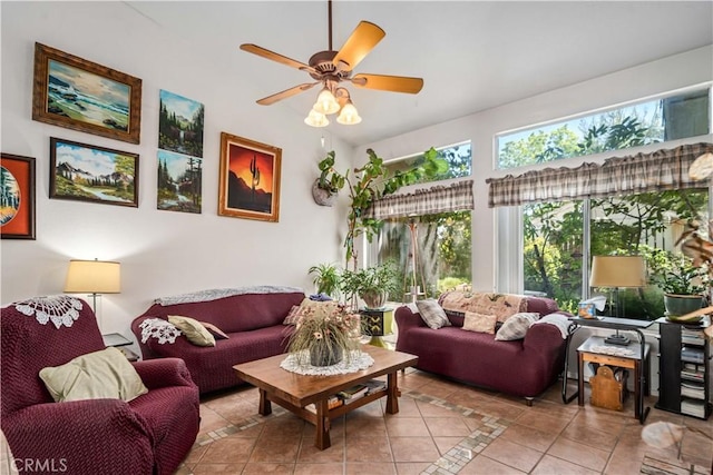 44044 11th St E, Lancaster, CA 93535 - tiled living area featuring ceiling fan