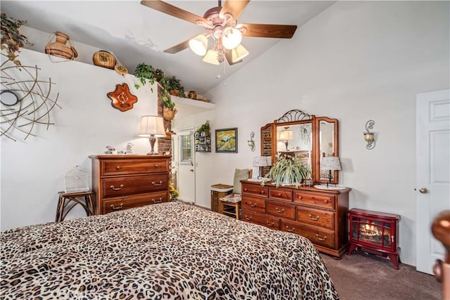 44044 11th St E, Lancaster, CA 93535 - bedroom featuring carpet, lofted ceiling, and ceiling fan