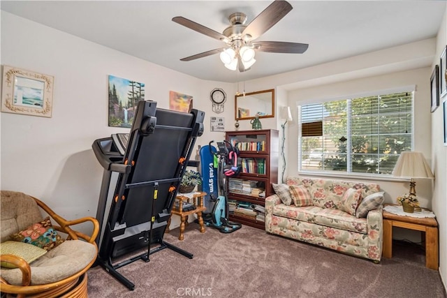 44044 11th St E, Lancaster, CA 93535 - living area featuring carpet flooring and a ceiling fan