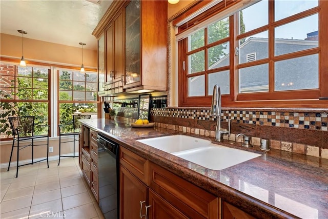 2042 E Crary St, Pasadena, CA 91104 - kitchen with a sink, dishwasher, backsplash, and light tile patterned floors